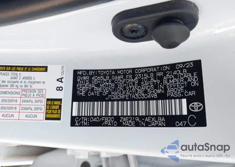 2024 Toyota Corolla Hybrid Le z USA, uszkodzony, nr VIN JTDBCMFE1R3030498